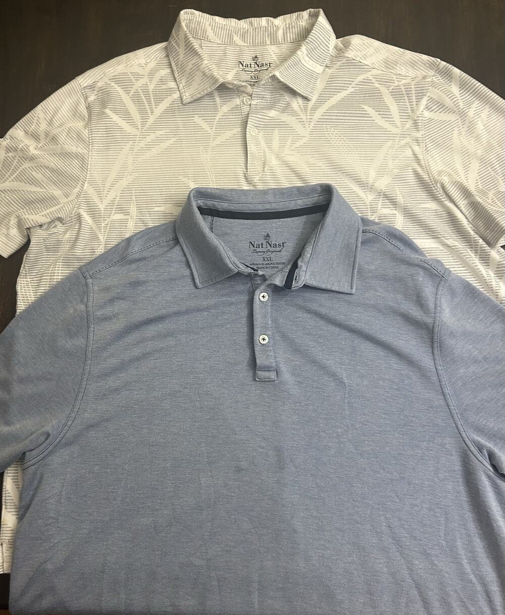 (2) Nat Nast Men’s Gray / Blue Golf Polos, Luxury, Size XXL, Super Soft, 2XL